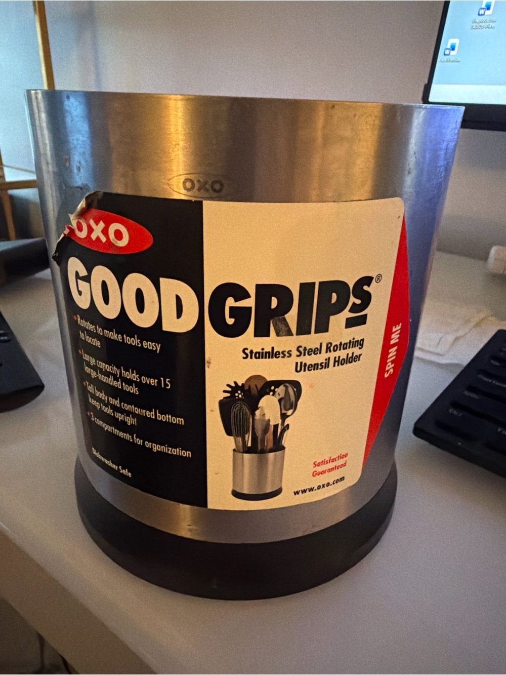 OXO Good Grips Stainless Steel Utensil Holder in Silver and Black